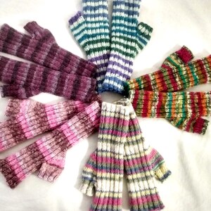 Stretchable Knit Fingerless Tube Mitts, Ribbed Hand Warmers, Texting Gloves, Fingerless Mittens