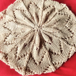 Ecru Lacy Cotton Summer Beret: Slouchy Knit Hat