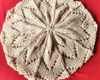Ecru Lacy Cotton Summer Beret: Slouchy Knit Hat