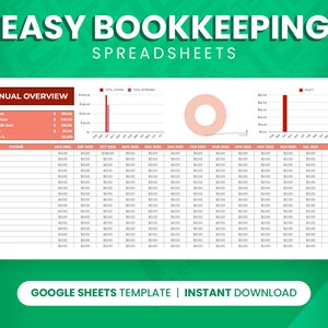 May include: A spreadsheet template for easy bookkeeping, with a red and white color scheme. The template includes a chart showing total income, total expenses, and profit for each month of the year. The spreadsheet also includes a table for tracking income and expenses for each month.