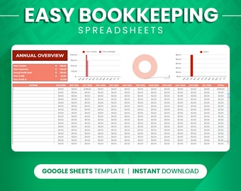 Google Sheets Easy Bookkeeping Template, Small Business Money Management, Book Keeping Spreadsheet, Business Book