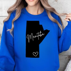 Manitoba Love Crewneck Sweatshirt, kanadischer Pullover, in Kanada gemachter Rundhalsausschnitt, Ellbogen hoch, Kanada-Kleidung, Naturliebhaber-Shirt, Kanada-Tag