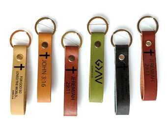 Bible Verse Gifts, God is Greater Than Highs and Lows Personalized Leather Keychain 1st communion gift Romans 8:28