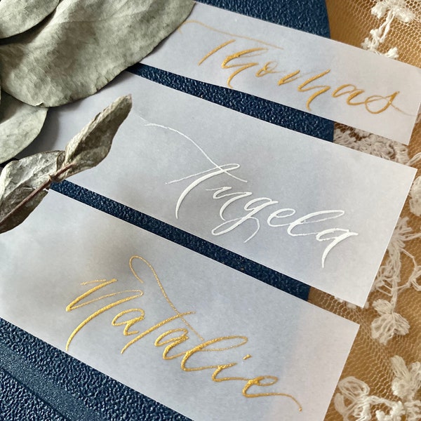 Wedding Calligraphy | Vellum Place Cards | Handwritten | Wedding Place Names | Flat Place Cards | Name Cards