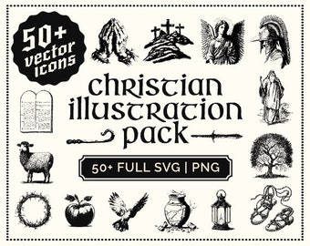 Christian Illustration SVG Pack, Christian Bundle SVG, Christian Symbols And Icons, Vector Bible Illustrations, Christian Symbols Bundle
