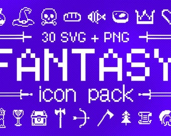 Pacchetto icone Fantasy Pixel: arte a 8 bit, bundle SVG D&D (30 icone)