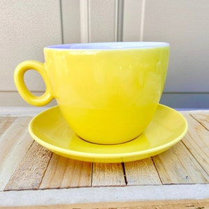 Canary Yellow Oversized 16 ounce coffee cup & saucer sets Cappuccino ovenware retro style blanks