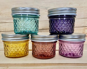 Mini 4 oz Mason Jars - Clear Color glass, pink purple blue aqua yellow Storage candle jar