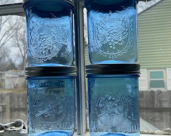 Blue Mason Jar WIDE mouth PINT Vintage Style Jars Limited Edition Rare NEW