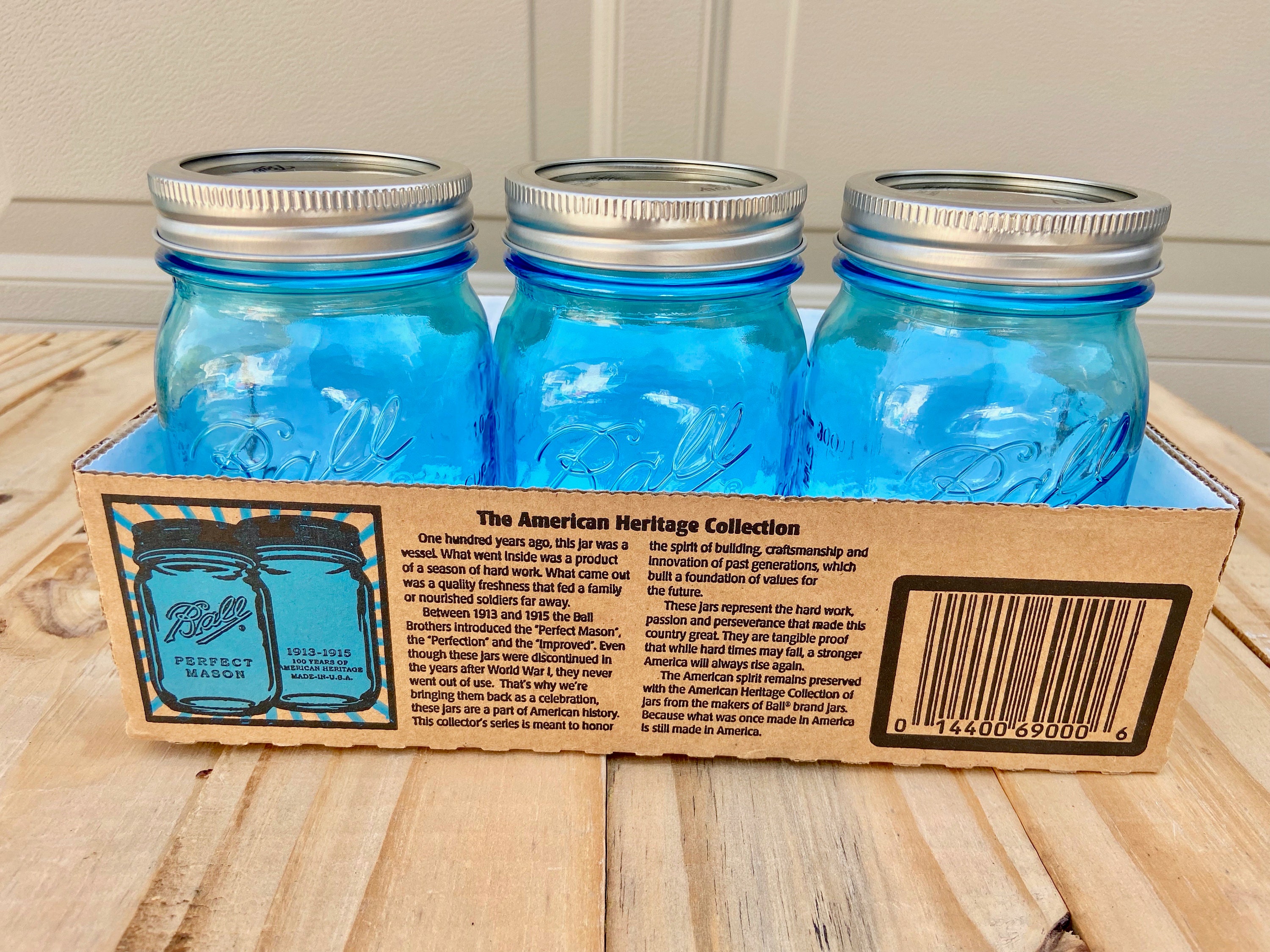 6 Pack NEW BLUE Ball Heritage Mason Jars - Pint Size 100th