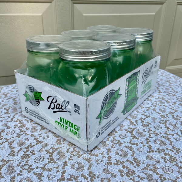 NEW Green QUART 6-Pack SEALED Heritage Ball Mason Jars - original box - 100th Anniversary Vintage Style Jars