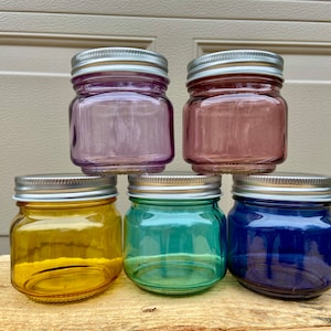 8 oz Half Pint Mason Jars - Clear Color glass, pink purple blue aqua yellow Storage candle