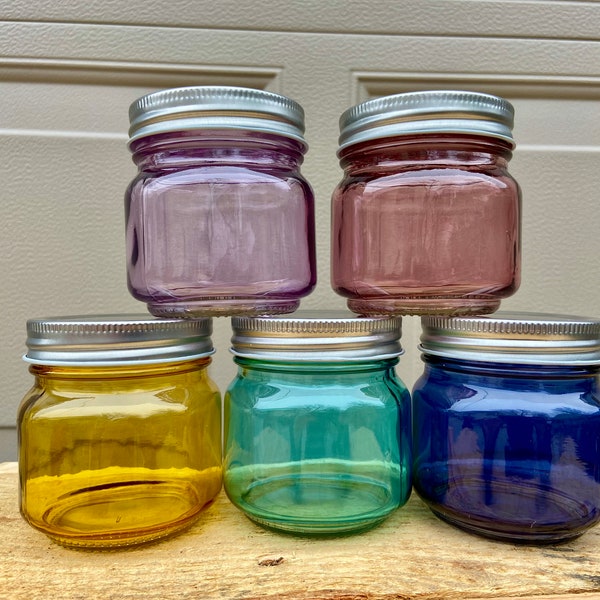 8 oz Half Pint Mason Jars - Clear Color glass, pink purple blue aqua yellow Storage candle