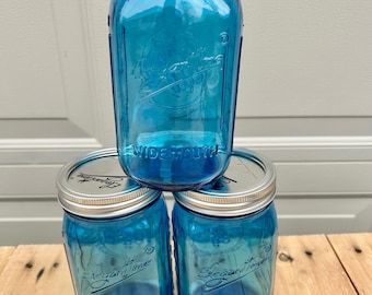 6 pack - Vintage Blue Mason Jar Wide mouth Quart size Canning Jar - Special Edition NEW 32 ounce NEW