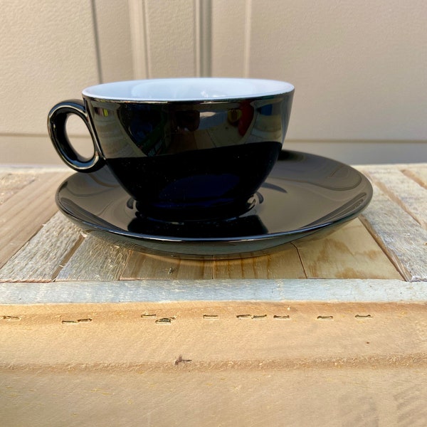 Black & White Retro Teacups coffee Cup saucer sets Espresso ovenware Vintage style blanks 6-8 oz
