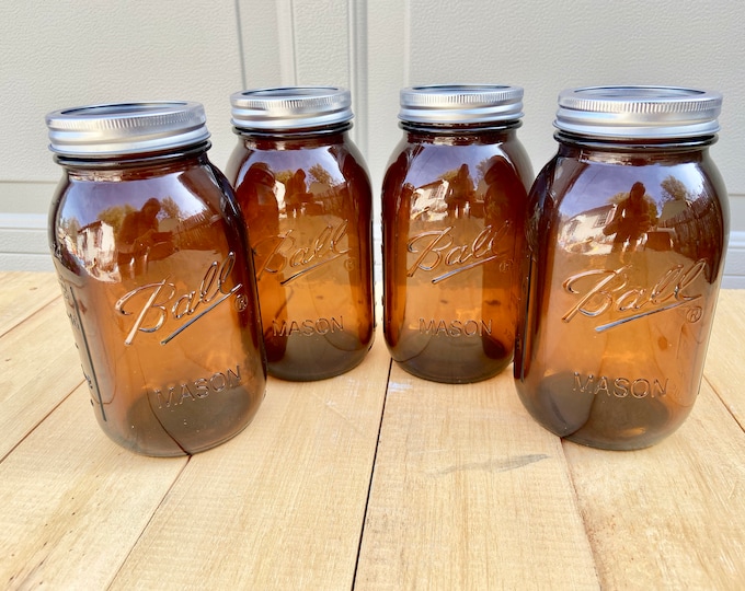 Vintage Amber Mason Jar 750 Ml Amber Glass Jar Silver Shrew on Lid Etsy
