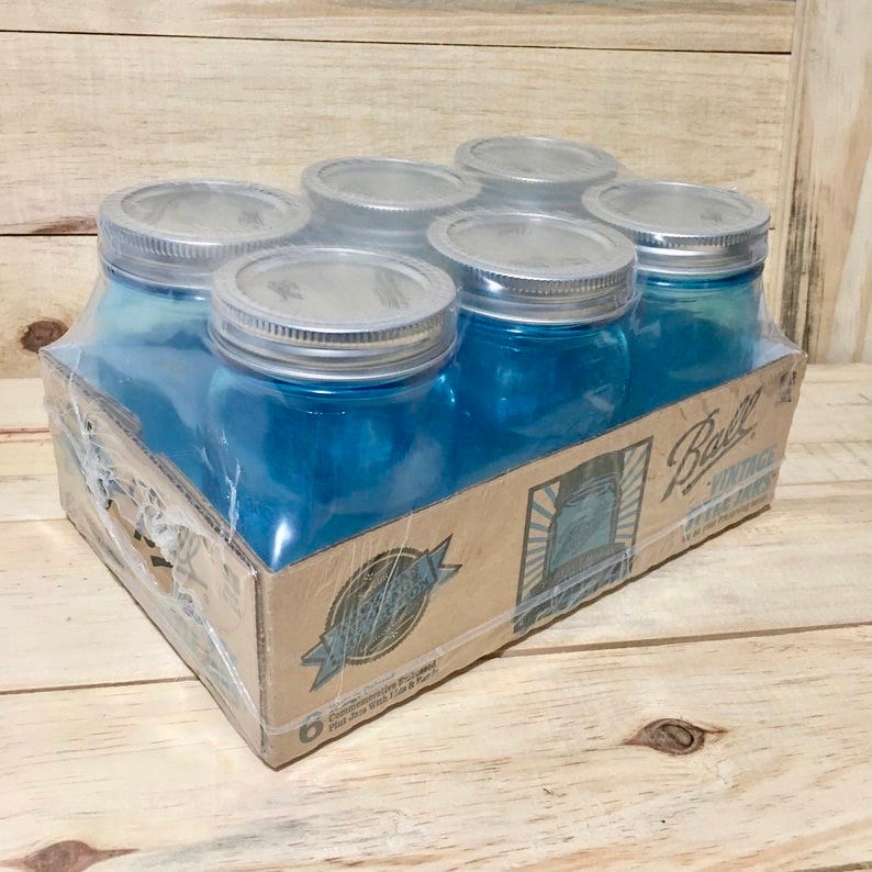 限定】 Ball ボール メイソンジャー 16oz 100周年記念 ブルー 6本 6 Pack NEW BLUE Ball Heritage Mason Jars - Pint Size 100th