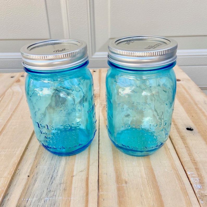 BLUE Ball Heritage Mason Jars Pint Size 100th Anniversary Vintage, NEW