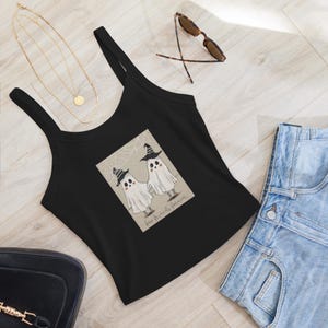Witchy Ghost Graphic Tank Top: Spooky  Cute Ghost Crop Top