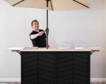 Chariot à nourriture Chevron - Bar de service portable de 7 pi avec étagères rabattables