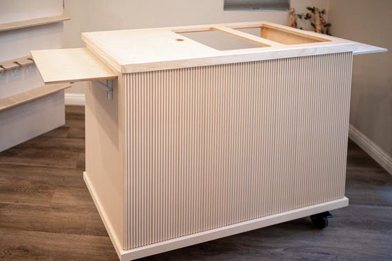Foldable Fluted Wooden Bar Cart: Portable Coffee & Charcuterie Station