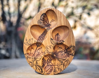 Engraved Cherry Wood Egg Tray: Personalized Half Dozen Egg Holder