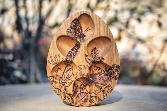 Engraved Cherry Wood Egg Tray: Personalized Half Dozen Egg Holder