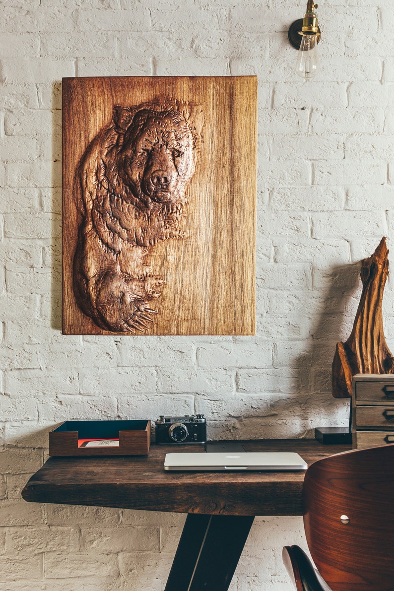 Rustic Wooden Bear Wall Art With 3D Effect Handcrafted Etsy
