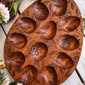 Engraved Wood Egg Tray: Rustic Easter Display, Holds 12