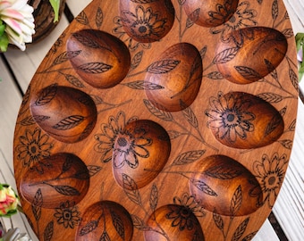 Engraved Wood Egg Tray: Rustic Easter Display, Holds 12