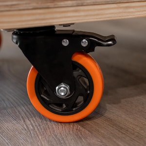 Close-up of lock up wheels on charcuterie cart