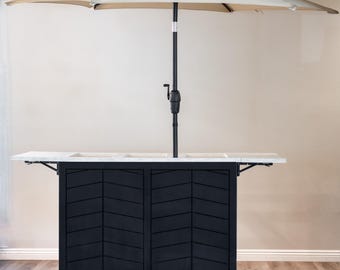 Foldable Chevron Food Cart – Mobile Serving Bar with Marble-Style Top