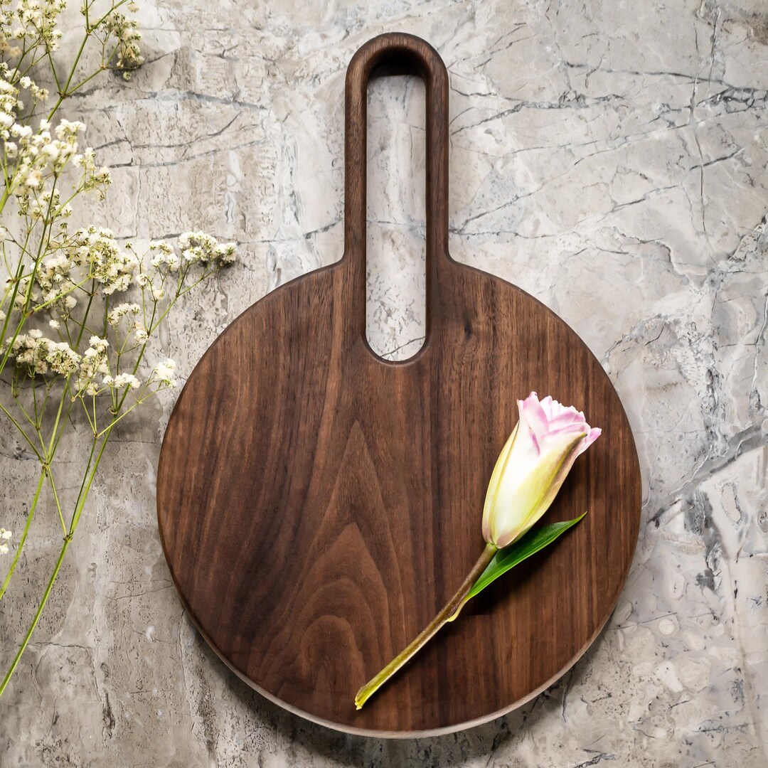 Elegant Walnut Serving and Cutting Board With Handle - Handmade Wooden ...