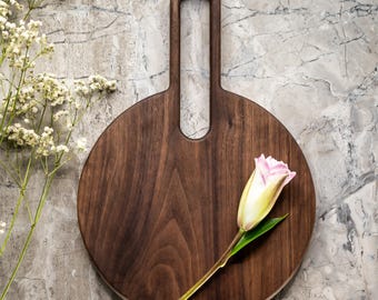 Elegant Walnut Serving and Cutting Board with Handle - Handmade Wooden Kitchen Essential