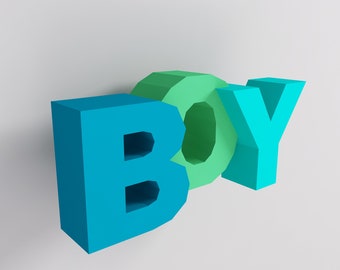 Low Poly Paper Craft, Word Boy 3D, Paper Craft Letters, Low Poly Alphabet, 3d PDF Template, DIY Paper Craft 3d model, kids room wall decor
