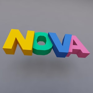 Low Poly Paper Craft, 3D Word Nova, Cartas artesanales de papel, Plantilla PDF 3D, Modelo 3d DIY Paper Craft, Decoración de pared Low Poly, Nombre 3D Nova