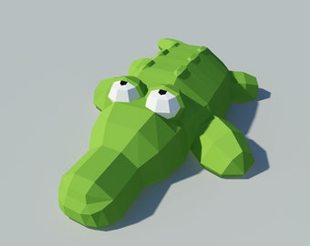 DIY Paper Craft Crocodile, Low Poly Animal, 3D PDF Digital Template, Origami Home Wall Decor, Poligonal Gift for Kids, 3d Ppaercraft animals