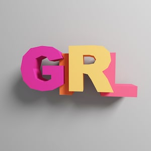 Low Poly Paper Craft, Word Girl 3D, Paper Craft Letters, Low Poly Alphabet, 3d PDF Template, DIY Paper Craft 3d model, kids room wall decor