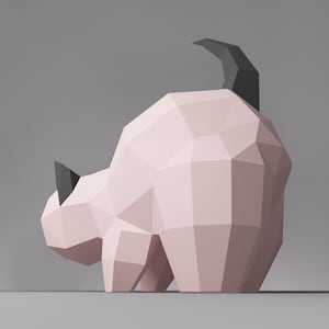 PaperCraft Cat, Low Poly Animals, 3D DIY Template, Cute Kitty sculpture, Poligonal Gift for Kids, PDF Pepakura model Cat, Diy Paper Statue
