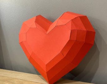Low Poly Paper Craft Heart, St Valentine’s Day Gift Heart, DIY Polygonal Origami, 3D Sculpture PDF Template, Papercraft Heart, diy heart
