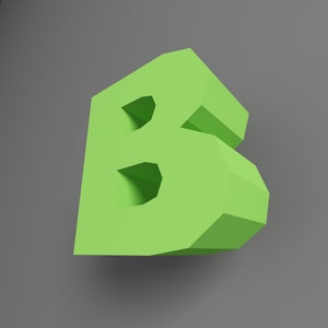 Artesanía de papel de baja poli, letra B 3D, letras artesanales de papel, alfabeto de baja poli, plantilla PDF 3D, modelo 3D de artesanía de papel DIY, decoración de pared de habitación para niños