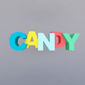 Low Poly Paper Craft, Word Candy 3D, Paper Craft Letters, Low Poly Alphabet, 3d PDF Template, DIY Paper Craft 3d model, kids room wall decor