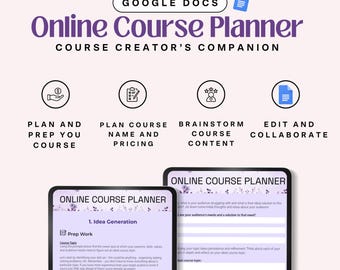 Google docs online course planner workbook, Ready to use template for coaches and course creators, fillable workbook, Launch planner, HIM010