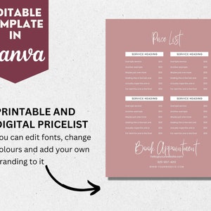 Price list Template Canva Editable,Template Sign For Small Business,Salon Price List,IG Price list,Printable Price List,Blush Pink,HIM008