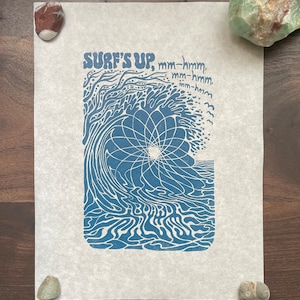 Surf&#39;s Up - Beach Boys Inspired Linocut Print