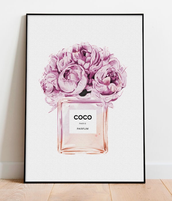 Coco Perfume Wall Print Chic and Stylish Wall Art Purple 