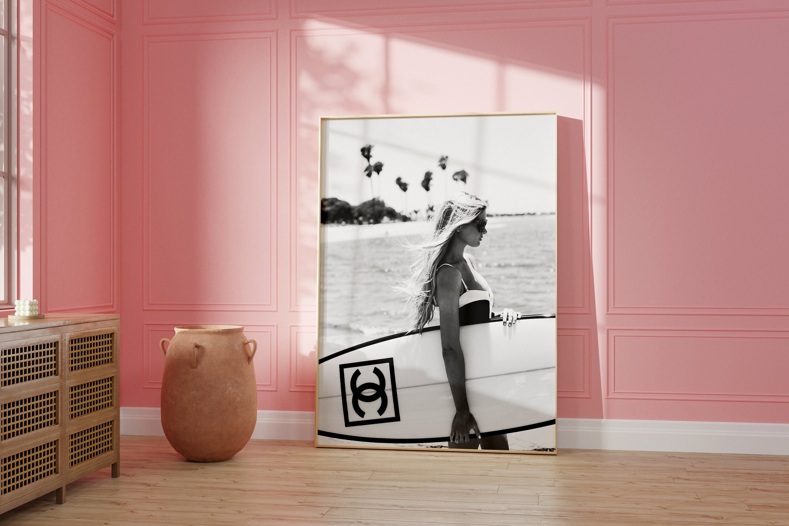 Chanel Inspired Surfboard - Coastal Style Decor by Tiki Soul