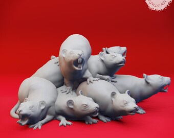 Rat Swarm - 32mm/54mm Scale Miniature for Table Top RPGs and Wargaming ( D&D, DnD, Pathfinder, Frostgrave) | Yasashii Kyojin Studio