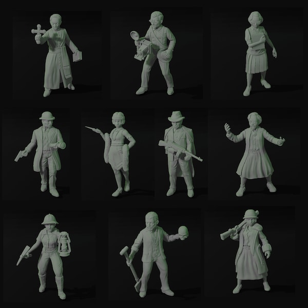 Investigators (Innsmouth Investigators Collection) - 32mm Scale Miniatures for Lovecraftian RPGs (Arkham Horror, CoC) | Adaevy Creations