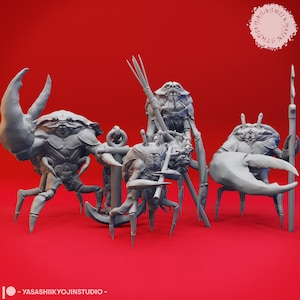 Crab Folk - Miniatura em escala de 32 mm/54 mm para RPGs de mesa (D&D, DnD, Pathfinder, Frostgrave) | Estúdio Yasashii Kyojin
